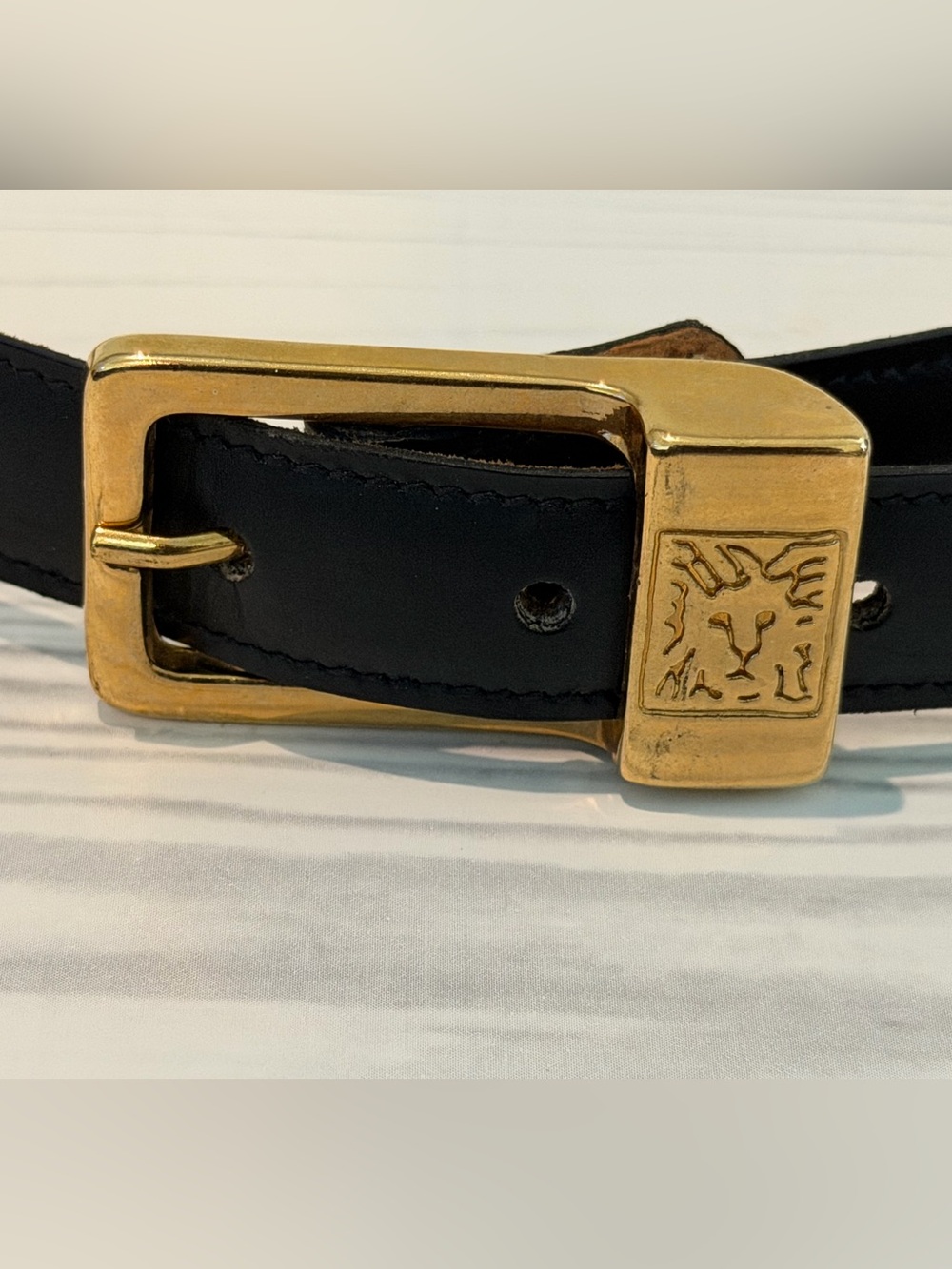 Anne Klein Tan and Black Leather Belt